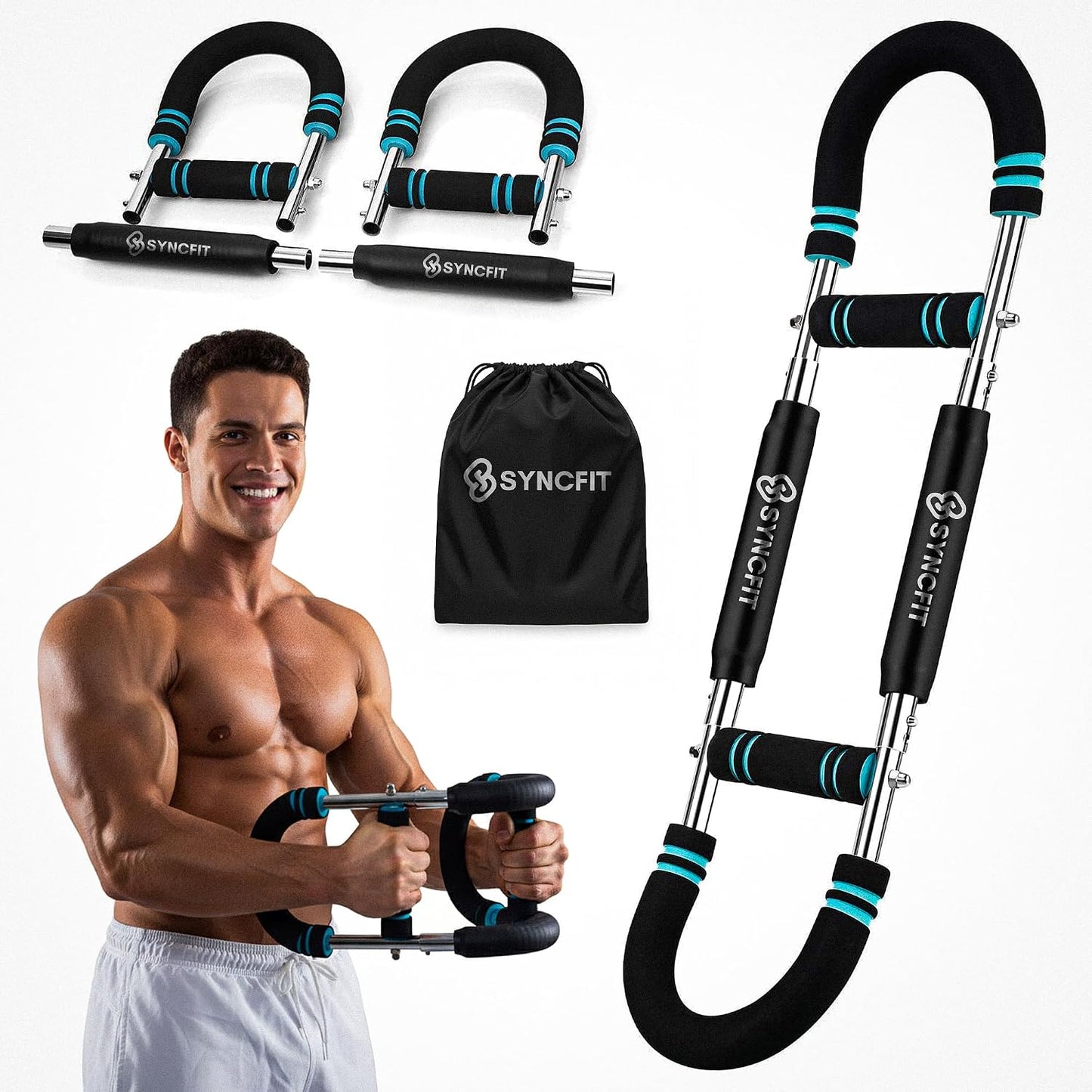 Adjustable Twister Arm Trainer with 5 Resistance Levels (40–120 lbs), 4 Springs, Anti-Slip Handles, and Carry Bag - Chest Training Equipment for Home Gym Use for Men and Women