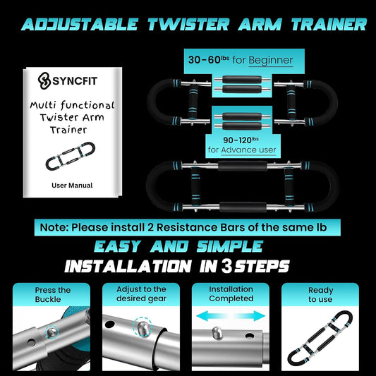 Adjustable Twister Arm Trainer with 5 Resistance Levels (40–120 lbs), 4 Springs, Anti-Slip Handles, and Carry Bag - Chest Training Equipment for Home Gym Use for Men and Women